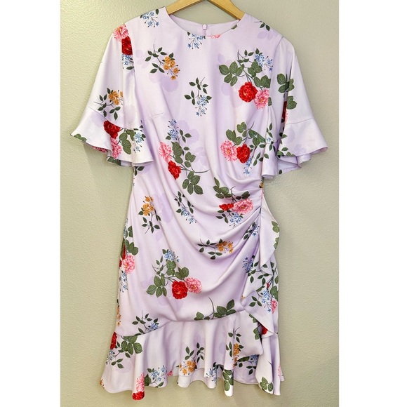 KEEPSAKE the Label Pretty One Side Drape Lilac Floral Mini Ruffle Dress - Picture 7 of 7